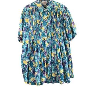 90s VTG Pleated Stefano Floral Tunic Woman’s size 18/20 100% Cotton Lightweight